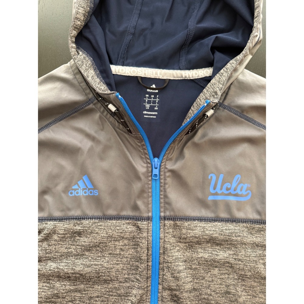 UCLA Bruins Adidas Hydroshell Full-Zip Jacket Men L Gray/Blue Climawarm Athletic